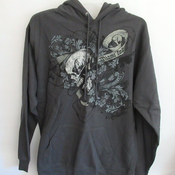 NWT Miami Ink gray kangaroo pocket long sleeve sweatshirt hoodie *Sz L* - Picture 1 of 5